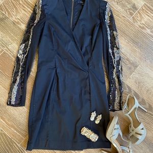 Black and silver mesh padded cocktail dress